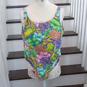 ^ Vintage 90s Bikini Village Tropical One Piece Bathing Suit